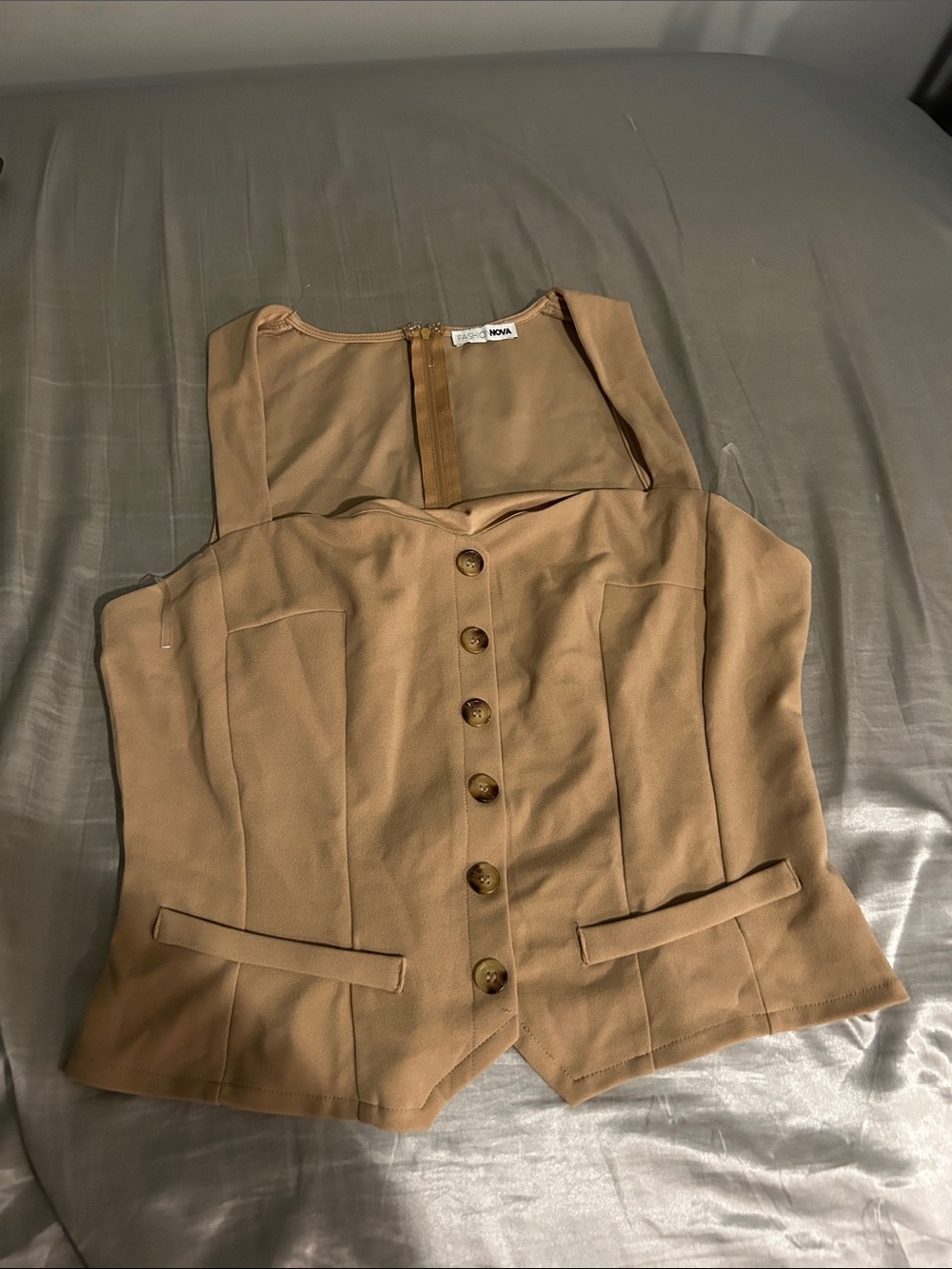 Fashion Nova Camel Button-Front Corset Bodysuit